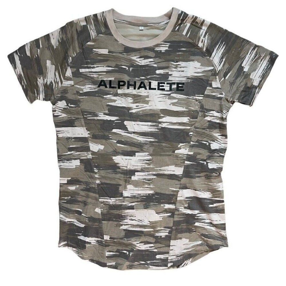 Alphalete NWOT Mens Light Green Camo Velocity Tee Wave Short Sleeve Tee Sz L